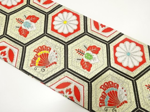 JAPANESE KIMONO / ANTIQUE CHILDRENS OBI WOVEN / PAULOWNIA / CHRYSANTHE
